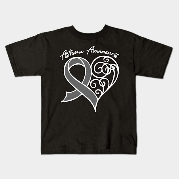 Asthma Awareness Heart Ribbon Gift Valentines Day - In This Family Nobody Fights Alone Kids T-Shirt by BoongMie